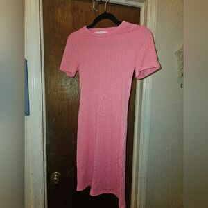 Primark Pink Ribbed Short-Sleeve Midi Dress